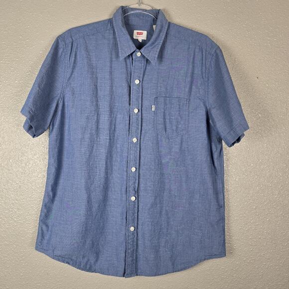 Levi Men's Short Sleeve Button Up Shirt Blue Size L - Picture 1 of 7